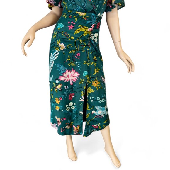 SOLD * MAEVE ANTHROPOLOGIE Emerald Green Floral Bird Butterfly Dress - Picture 4 of 17